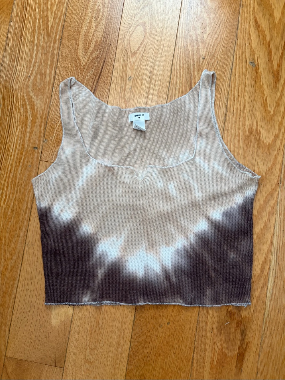 Forever 21 Beige and Brown Tie-Dye Ribbed Tank
